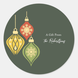 Retro Kerst Ornament Kleurrijke Vakantie Ronde Sticker