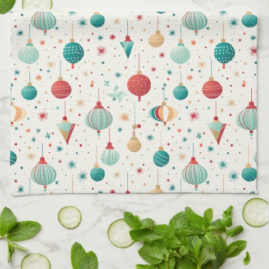 Retro Kerst Ornament Minimale Patroon Theedoek (Gevouwen)