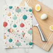 Retro Kerst Ornament Minimale Patroon Theedoek (Quarter Fold)