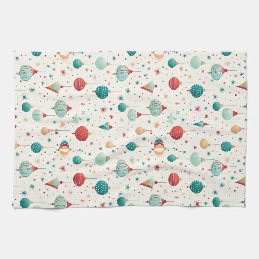 Retro Kerst Ornament Minimale Patroon Theedoek (Horizontaal)