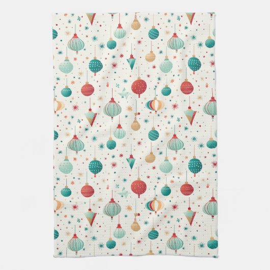 Retro Kerst Ornament Minimale Patroon Theedoek (Verticaal)