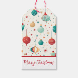 Retro Kerst Ornament Patroon Cadeaulabel