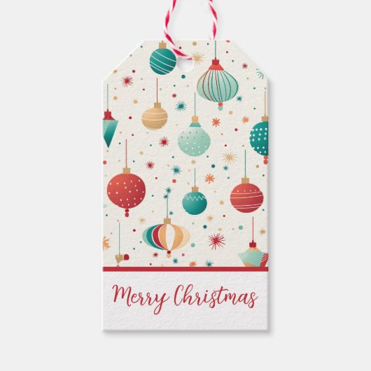 Retro Kerst Ornament Patroon Cadeaulabel (Voorkant)