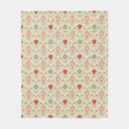 Retro Kerst Ornament Roze, Rood, Groen  Fleece Deken