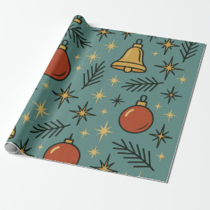 Retro Kerst Ornamente Bellen en Sterren Patroon Cadeaupapier