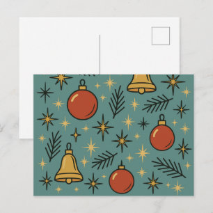 Retro Kerst Ornamente Bellen en Sterren Patroon Feestdagenkaart