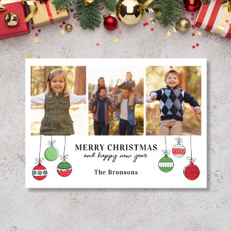 Retro Kerst Ornamente Feestdagenkaart