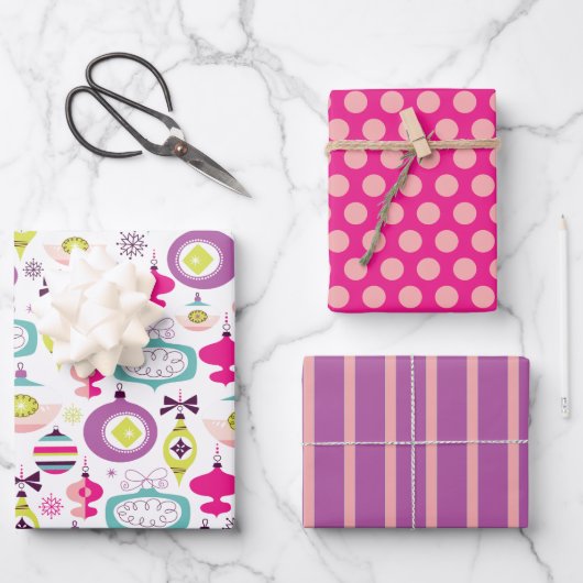 Retro Kerst Ornamente Inpakpapier Set Vel (Voorkant)