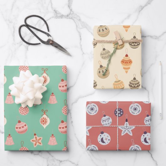 Retro Kerst Ornamente Inpakpapier Vel (Voorkant)