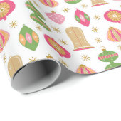 Retro Kerst Ornamenten / Baubles Roze Gift Wrap Cadeaupapier (Rol Hoek)
