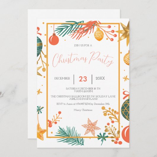 Retro Kerst Ornamenten Bedrijf Kerst Save The Date (Voorkant / Achterkant)