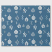 Retro Kerst Ornamenten Blauw Zilver Cadeaupapier (Vlak)