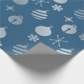Retro Kerst Ornamenten Blauw Zilver Cadeaupapier (Hoek)