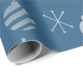 Retro Kerst Ornamenten Blauw Zilver Cadeaupapier (Rol Hoek)