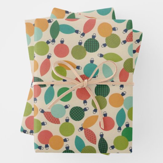 Retro Kerst Ornamenten en Lichten Inpakpapier Vel (In situ)