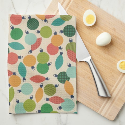 Retro Kerst Ornamenten en Lichten Theedoek (Quarter Fold)