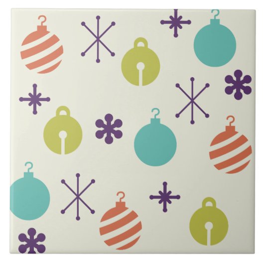 Retro Kerst Ornamenten Sneeuwvlokken Tegeltje (Voorkant)