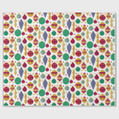 Retro Kerst Ornamenten Vakantie Cadeaupapier (Vlak)