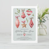 Retro Kerst Ornamenten Vakantie Open Huis Kaart (Staand voorkant)