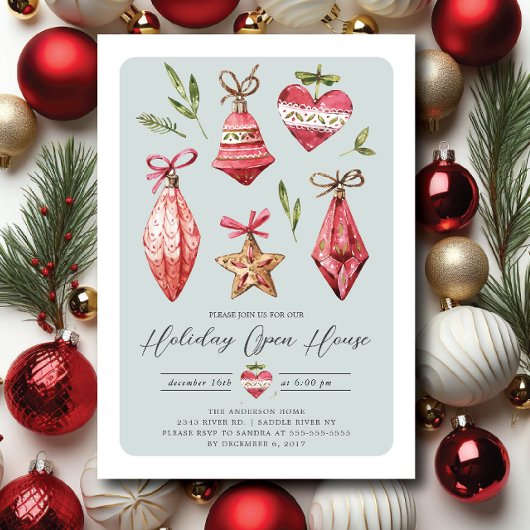 Retro Kerst Ornamenten Vakantie Open Huis Kaart