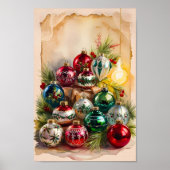 Retro Kerst Ornamenten Wall Art Print (Voorkant)