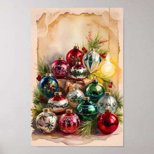 Retro Kerst Ornamenten Wall Art Print (Voorkant)