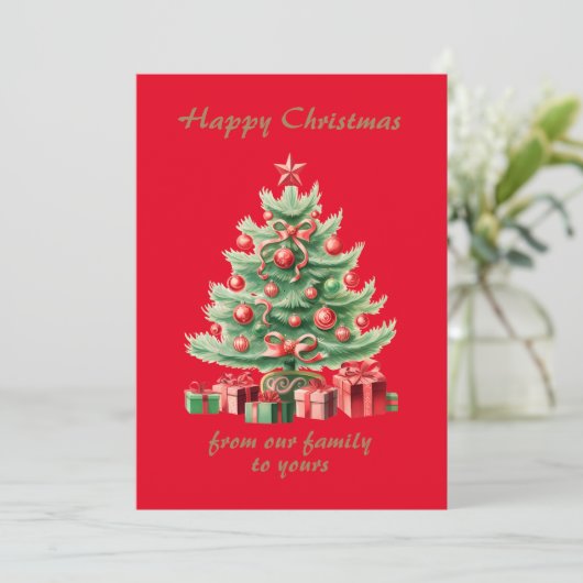 Retro Kerst - ouderwetse kerstboom Feestdagenkaart (Staand voorkant)