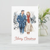 Retro Kerst Paar Feestdagenkaart (Staand voorkant)