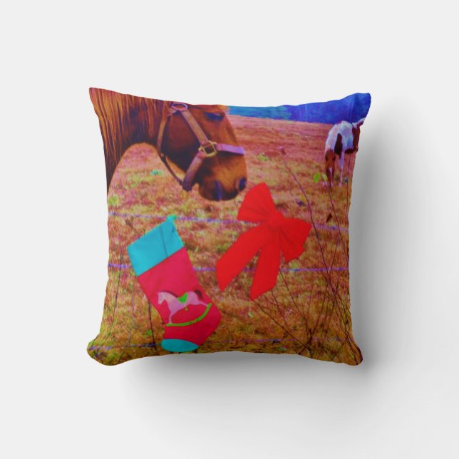 Retro Kerst Paard Kussen (Voorkant)