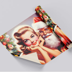 Retro Kerst Pin-up en Kerstman Cadeaupapier