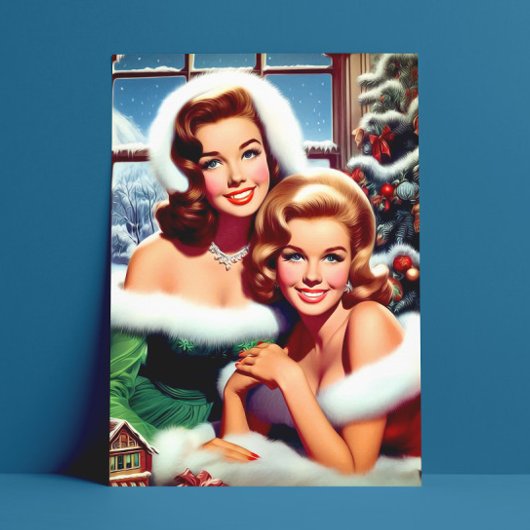 Retro Kerst Pin-up Meisjes Briefkaart
