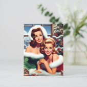 Retro Kerst Pin-up Meisjes Briefkaart (Staand voorkant)