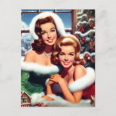 Retro Kerst Pin-up Meisjes Briefkaart (Voorkant)