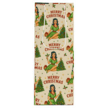 Retro Kerst Pin-Up Wijn Cadeautas