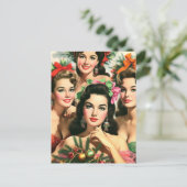 Retro Kerst Pin-ups Briefkaart (Staand voorkant)