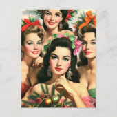 Retro Kerst Pin-ups Briefkaart (Voorkant)
