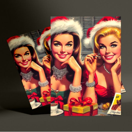 Retro Kerst Pin-ups Briefkaart