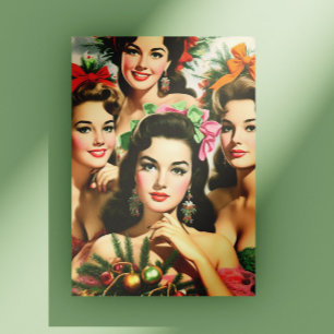 Retro Kerst Pin-ups Briefkaart