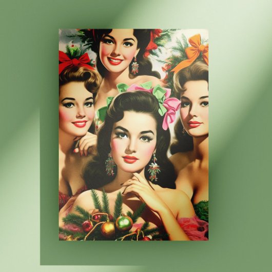 Retro Kerst Pin-ups Briefkaart