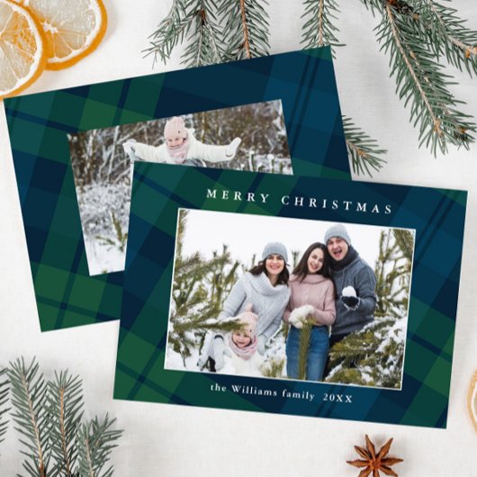 Retro Kerst Plaid 2 Foto Groet Feestdagenkaart