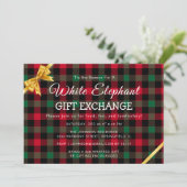 Retro Kerst Plaid Witte Olifant Gift Exchange Kaart (Staand voorkant)