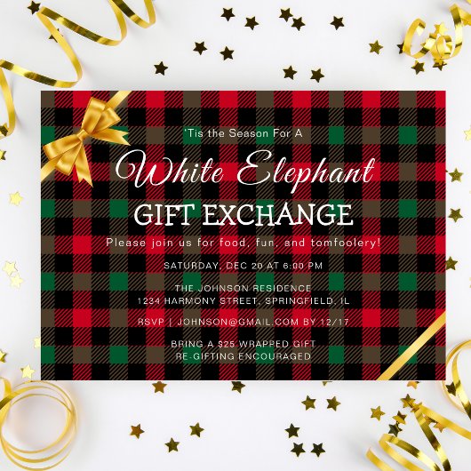 Retro Kerst Plaid Witte Olifant Gift Exchange Kaart