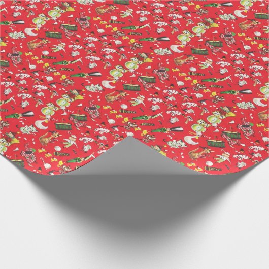 Retro Kerst Pluche Dieren Poppen Trommel Bal Cadeaupapier (Hoek)