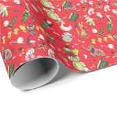 Retro Kerst Pluche Dieren Poppen Trommel Bal Cadeaupapier (Rol Hoek)