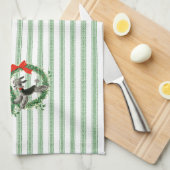 Retro Kerst Poedels groen en witte streep Theedoek (Quarter Fold)
