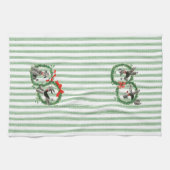Retro Kerst Poedels groen en witte streep Theedoek (Horizontaal)