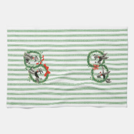 Retro Kerst Poedels groen en witte streep Theedoek