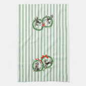 Retro Kerst Poedels groen en witte streep Theedoek (Verticaal)