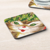 retro Kerst poes Bier Onderzetter (Linkerzijde)