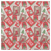 Retro Kerst Postzegel Collage Stof (Swatch)